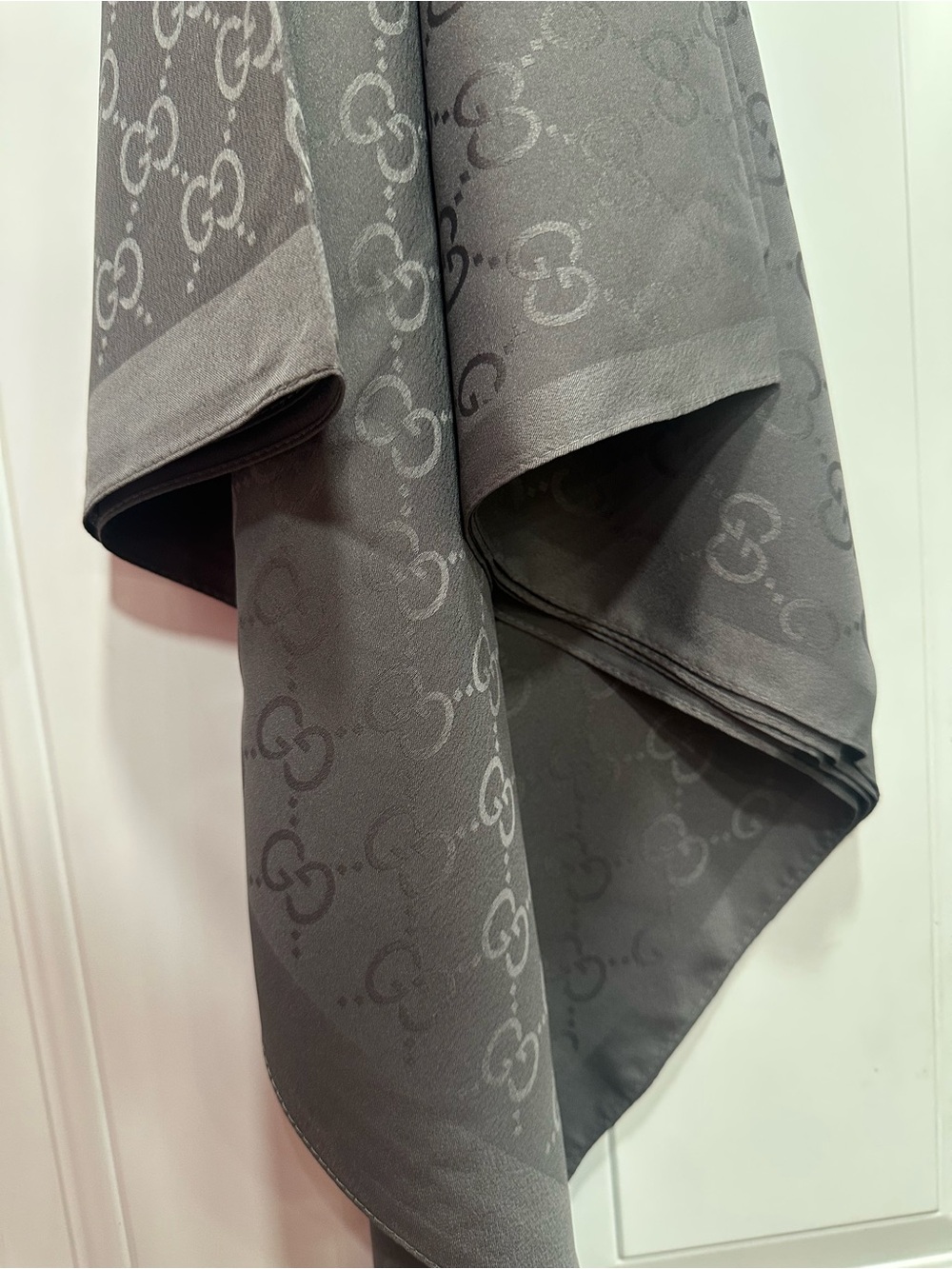 GG monogram Gray silk scarf 54”x 54”